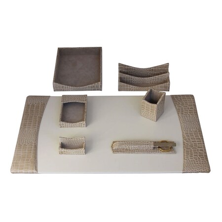 Dacasso Protacini Breeze BeigeItalian Patent Leather 7-Piece Desk Set DF-6304